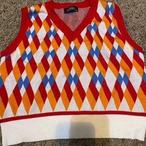 Cider Argyle Red, Blue, Orange, and Crème XL Sweater Vest